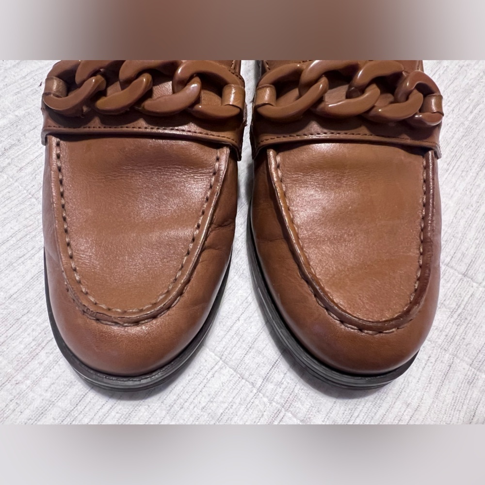 Cole Haan Women's Tan Leather Chain-Trim Loafers - Picture 4 of 7